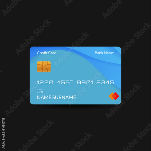 credit card template with gradient wave background, editable text