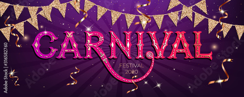 Colorful, vibrant carnival poster. Greeting card festival of music and dance. Vector background for holiday poster.