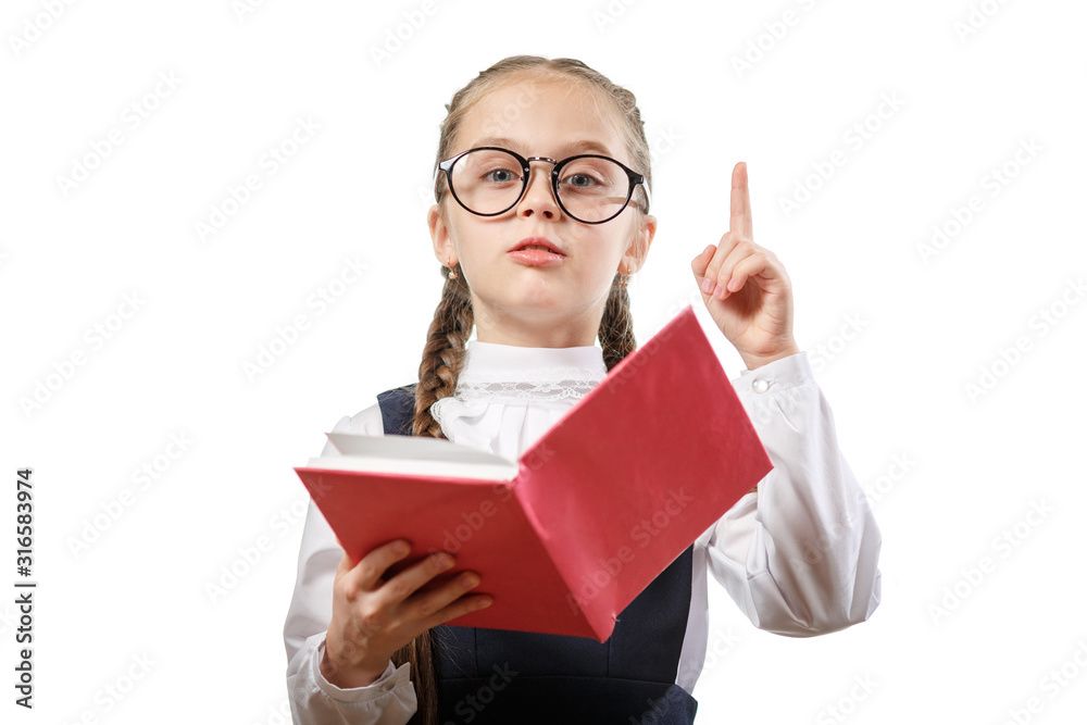 Cute Schoolgirl Hold Open Hardcover Book Copyspace Cute Schoolgirl Hold Open Hardcover Book Copyspace