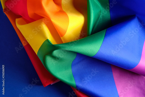 Close-up view of the LGBT pride flag. Concept of the Valentine day, freedom, equality