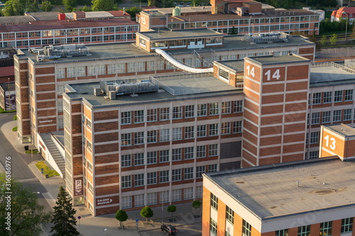 Картината върху платно Traditional Zlin red brick buildings exterior, former shoe factory, Moravia, Cze