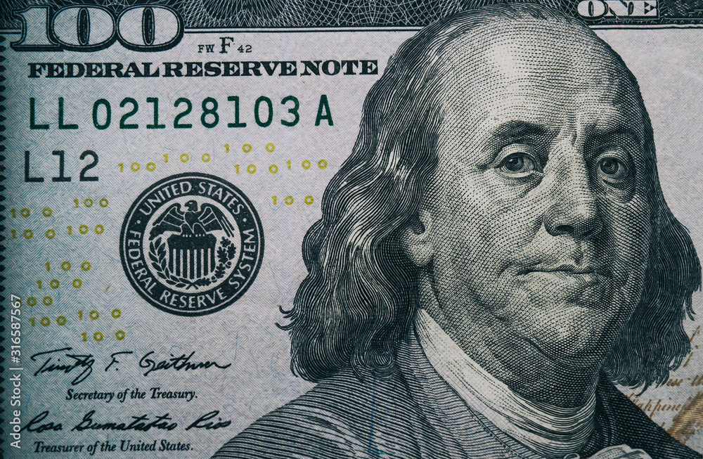 Benjamin Franklin Face in 100 US Dollar Stock Photo Adobe Stock