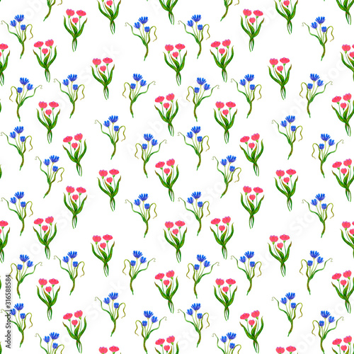 Watercolor wildflowers in a seamless pattern.