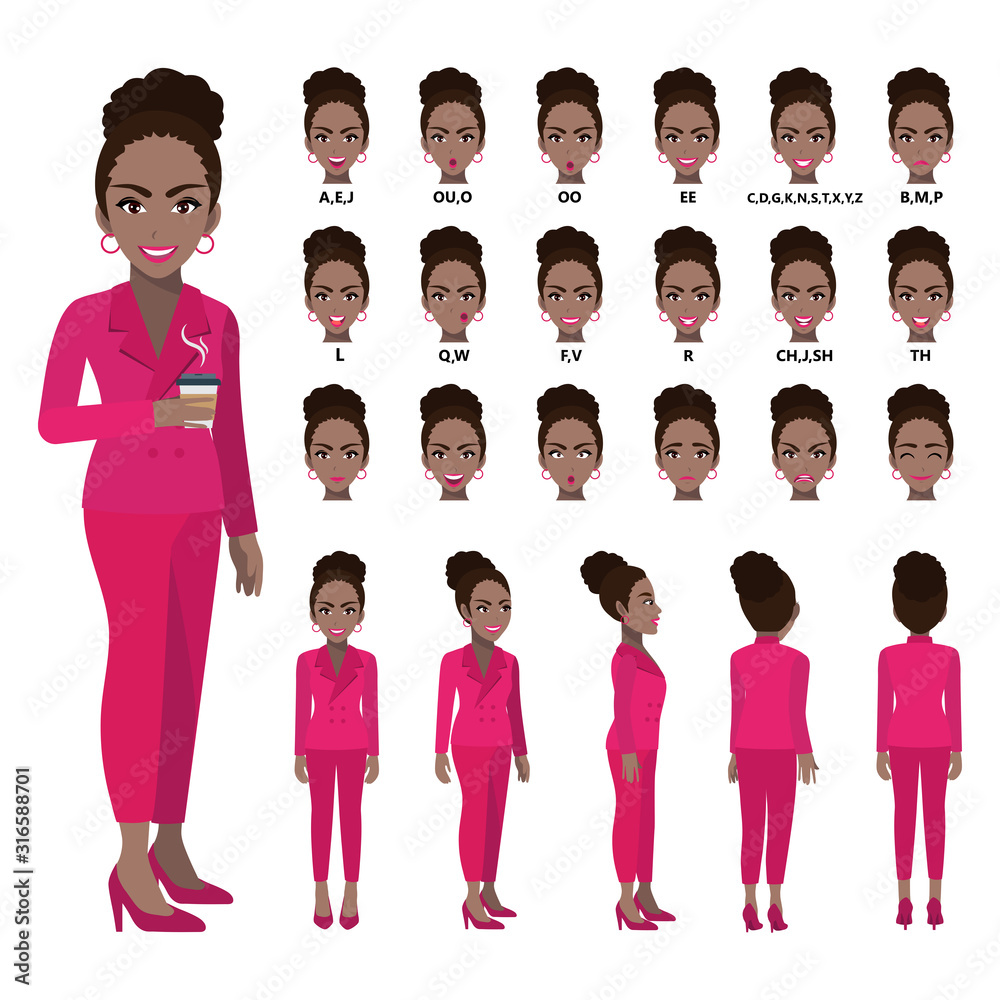 Vetor de Cartoon character with African American business woman in suit ...