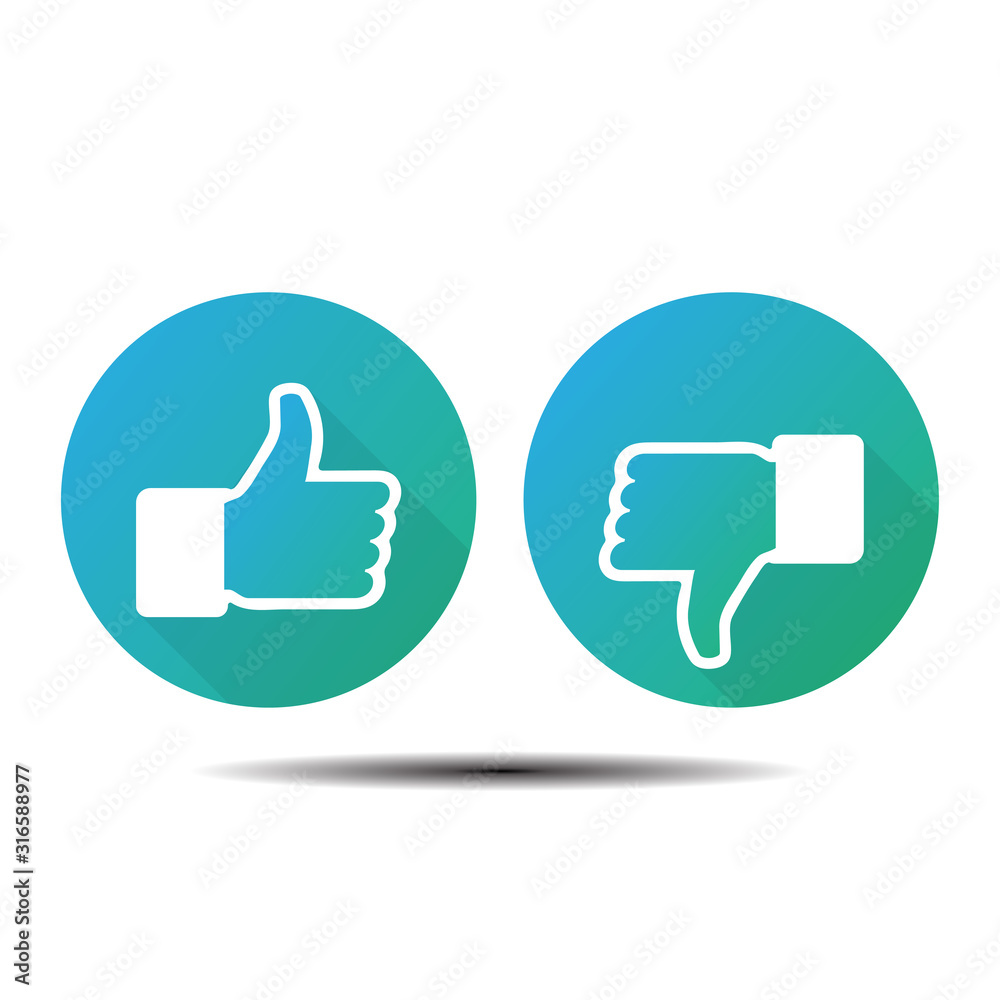 Thumb Up and Thumb Down. Flat style with shadow Thumb Up and Thumb Down. Flat style with shadow