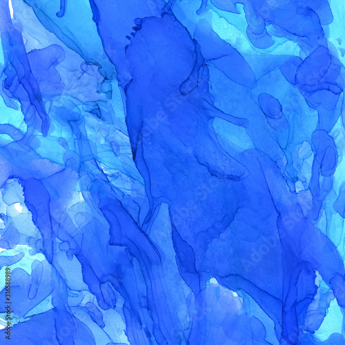Texture alcohol ink cyan blue texture for background or design smoke stains splash. Texture for insta story background