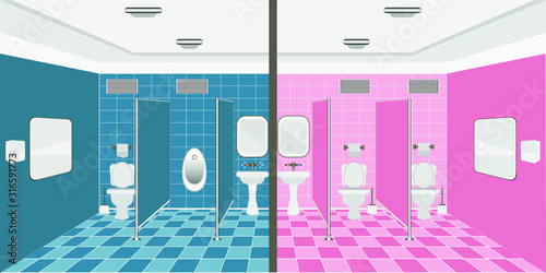 interior of public toilets with a female and male room
