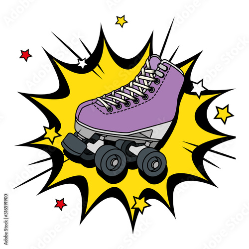 roller skate of nineties in explosion pop art