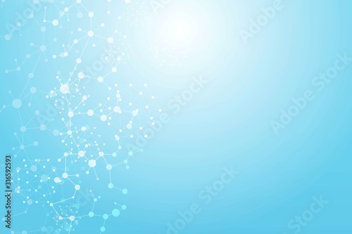 Science network pattern, connecting lines and dots. Technology hexagons structure or molecular connect elements.