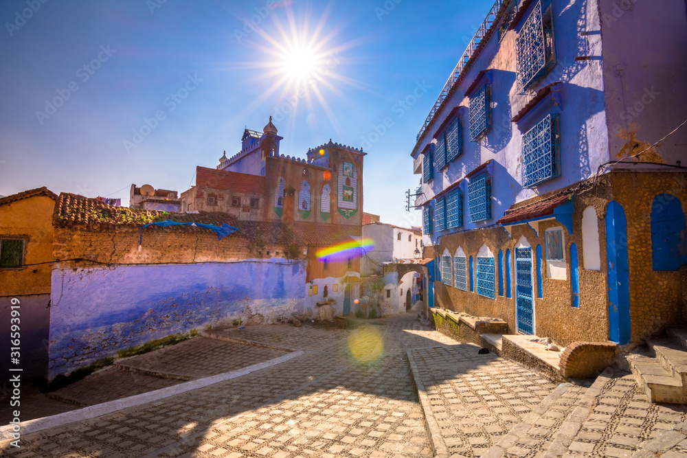 Chefchaouen, a city with blue painted houses and narrow, beautiful, blue streets, Morocco, Africa
