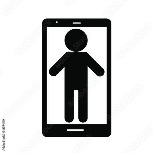 Icon of a smartphone with a person on the screen. Modern technologies and trends. The problem of dependence on gadgets.
