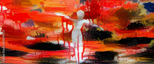 Schilderij op canvas Women statue. Modern abstract painting in vivid colors