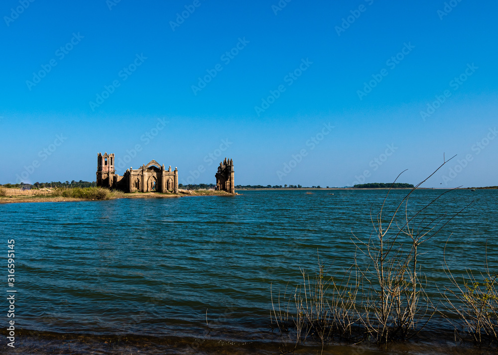 Old Church remains in the Backwaters of Gorur Dam