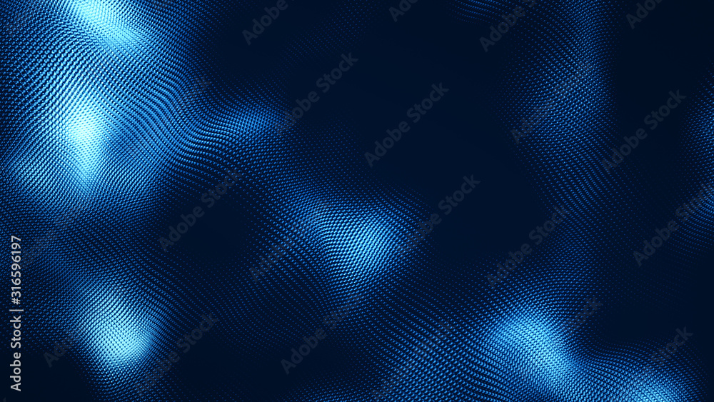 Obraz premium Dot white blue wave light screen gradient texture background. Abstract technology big data digital background. 3d rendering.