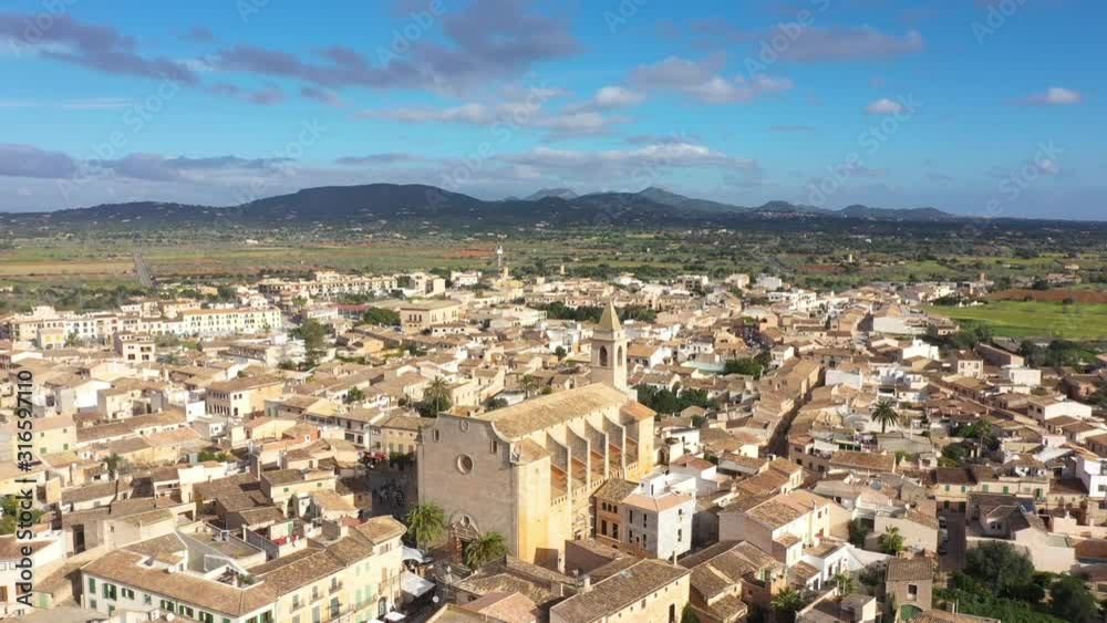 Old town of Santanyi in Mallorca, Spain, view from drone Old town of Santanyi in Mallorca, Spain, view from drone