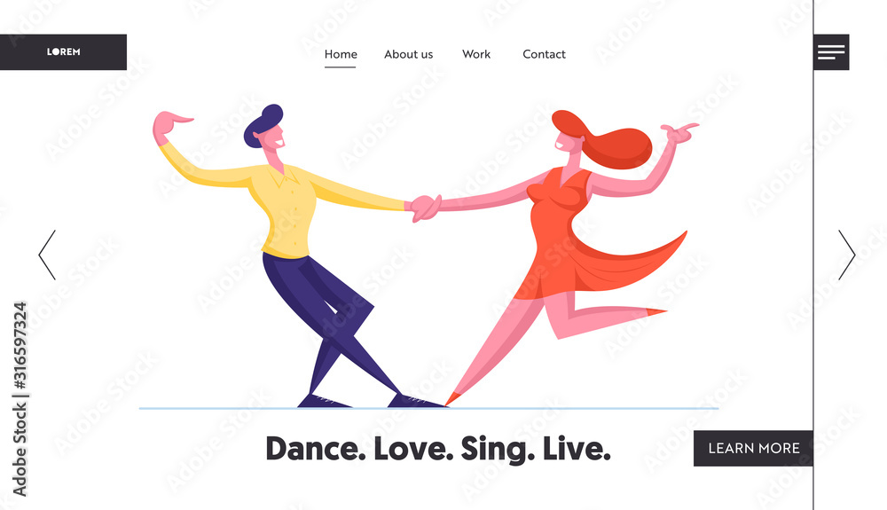 Disco or Tango Dance Leisure or Hobby Website Landing Page. Young Couple Dancing Sparetime. People Active Lifestyle, Man and Woman Spend Time Together Web Page Banner Cartoon Flat Vector Illustration Disco or Tango Dance Leisure or Hobby Website Landing Page. Young Couple Dancing Sparetime. People Active Lifestyle, Man and Woman Spend Time Together Web Page Banner Cartoon Flat Vector Illustration