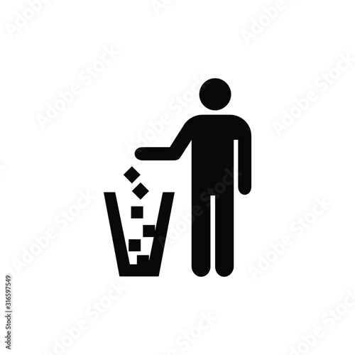 Recycle icon, man throwing trash into dust bin vector