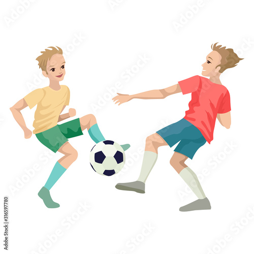 Football players play with the ball. Vector illustration © Veronika