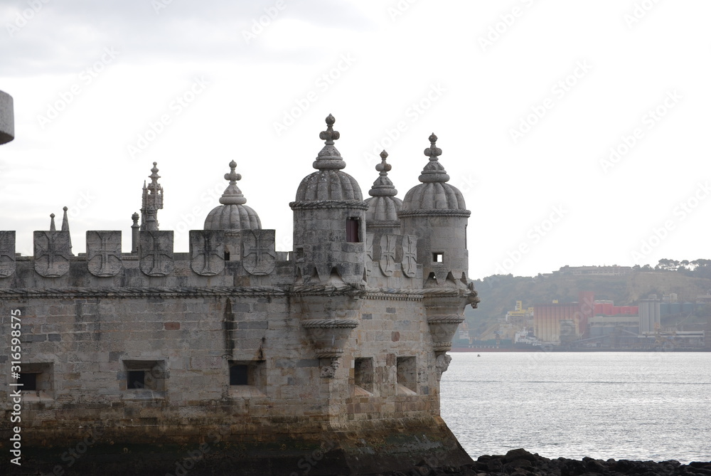 Lisbon, Portugal - October 16, 2012 - Partial image of Torre de Belem, Lisbon's tourist spot.