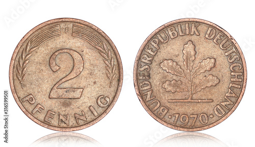 Photos German two pfennig coin from 1970