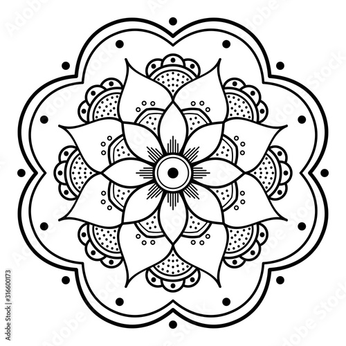 Mandala decorative round ornament. Can be used for greeting card, phone case print, etc. Hand drawn background, vector isolated on white. EPS 10 