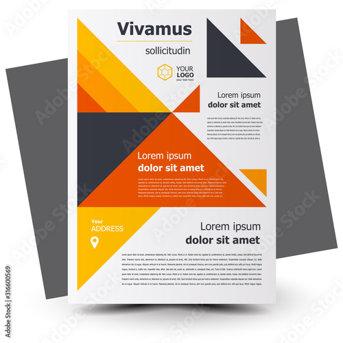 Wallpaper Mural Flyer size A4 template, creative cover geometric triangles yellow color Torontodigital.ca