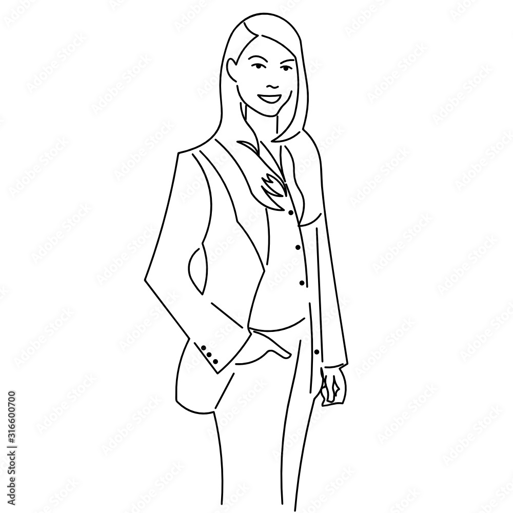 Lineart portrait of a woman at work in an office dress code Lineart portrait of a woman at work in an office dress code