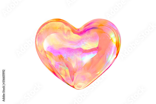 Colorful soap bubble in shape of heart on white background  isolated