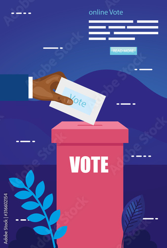 poster of online vote with hand and ballot box