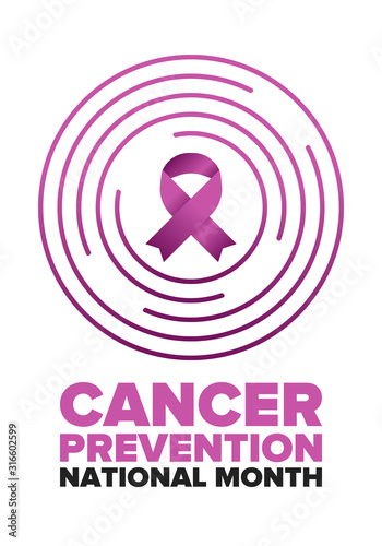 Cancer Prevention National Month. Celebrate annual in February. Control and protection. Awareness campaign. Medical healthcare concept. Poster with ribbon. Banner and background. Vector illustration