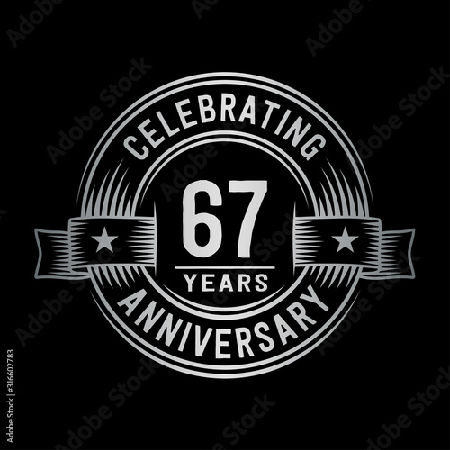 67 years anniversary celebration logotype. Vector and illustration.