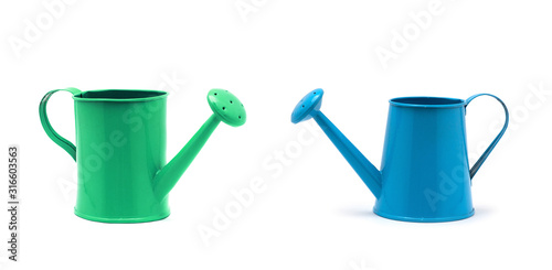 Fototapet Blue watering can isolated on a white background.