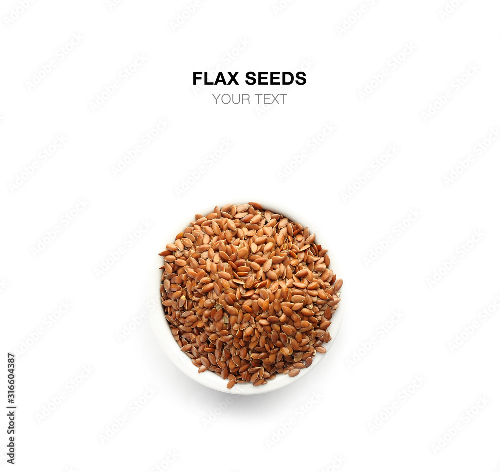 Bowl with flax seeds on white background with space for text Bowl with flax seeds on white background with space for text