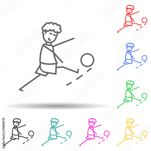 the kicker strikes ball multi color style icon. Simple thin line, outline vector of soccer in action icons for ui and ux, website or mobile application