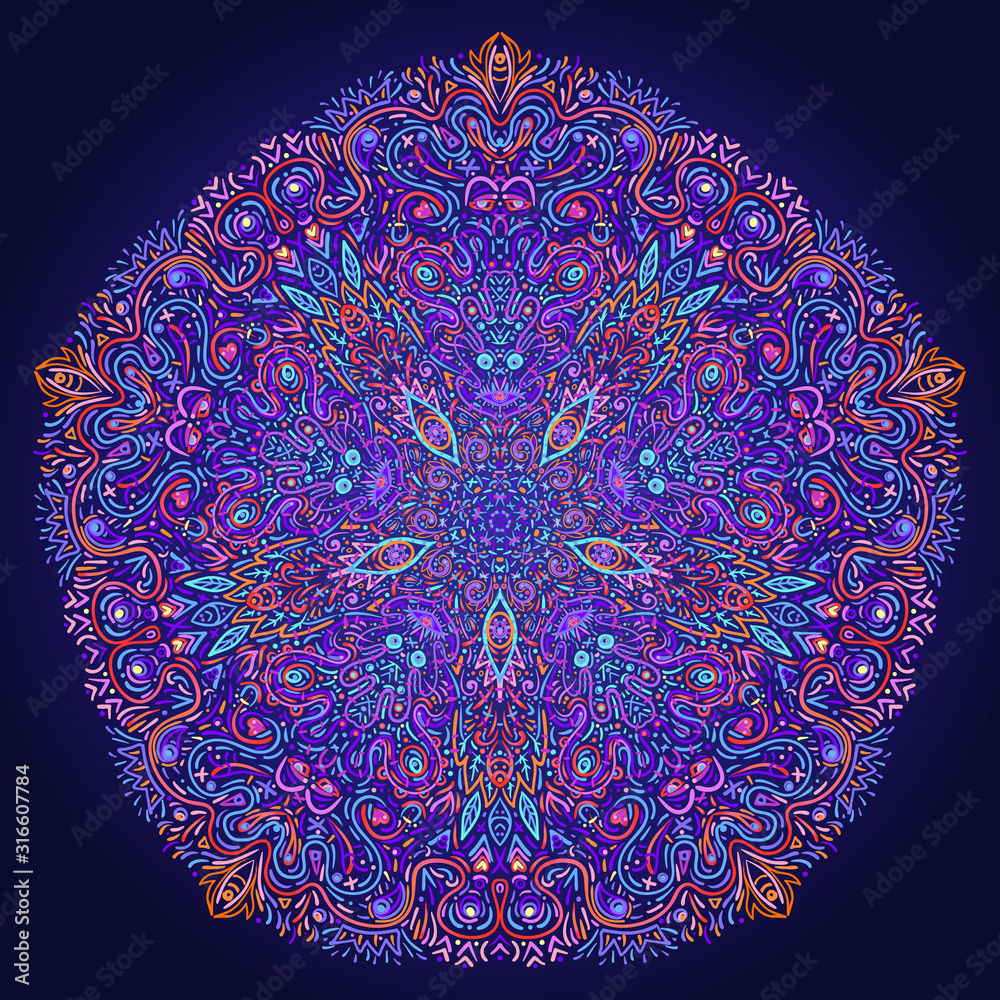 Hypnotic shamanic acid pattern. Hand drawn design in ethnic Indian ...