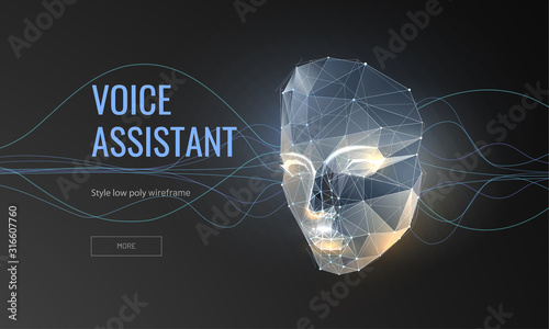 Voice assistant, online helper low poly wireframe landing page template