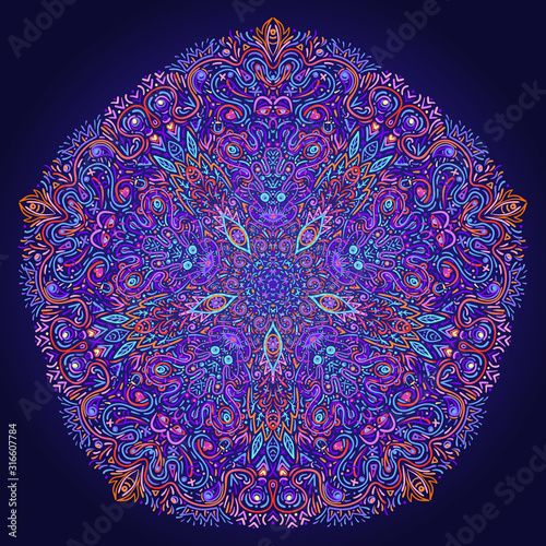 Hypnotic shamanic acid pattern. Hand drawn design in ethnic Indian style. Mystic abstract background, hippie and boho texture. Occult and tribal fusion vector trippy.
