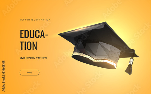Education, study low poly wireframe landing page template