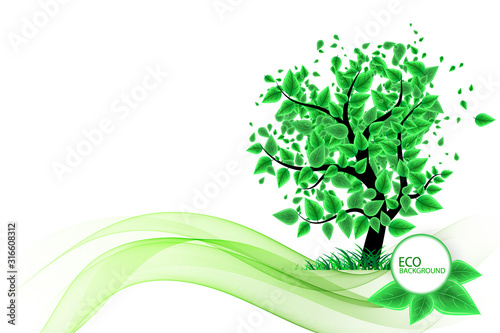 Fresh green leaves on natural tree background. vector illustration