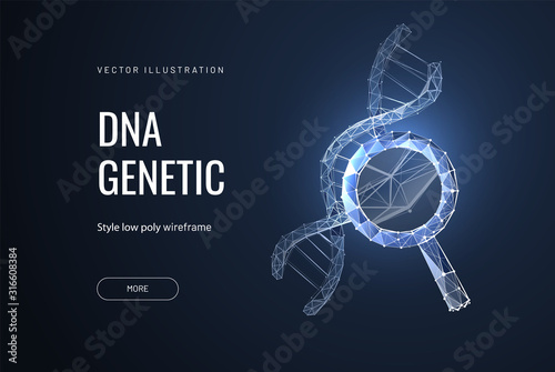 DNA analysis icon, genetics testing. dna chain in magnifying glass sign. genetic engineering, cloning, paternity testing. vector illustration