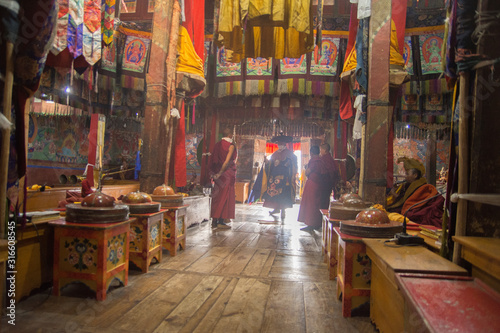 Buddhist puja ceremony in tikshey monastery, ladakh
