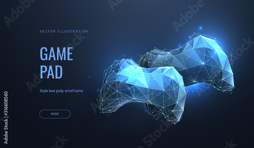 Abstract image of gamepad for video games. Low poly illustration. Concept of computer games. Vector.
