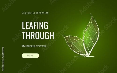 Leafing through low poly wireframe landing page template