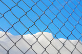 The mesh wire with snow and icy sky.