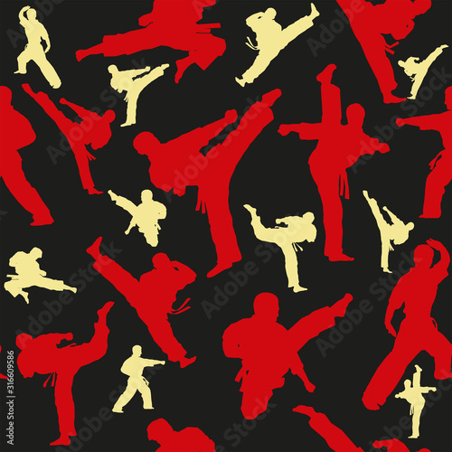 Seamless Texture Pattern MMA logo fist presswall. Vector, EPS.