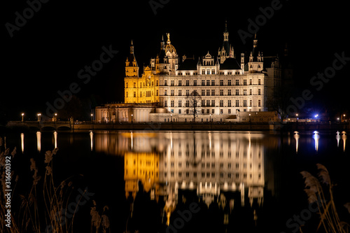 historic Schwerin castle at night