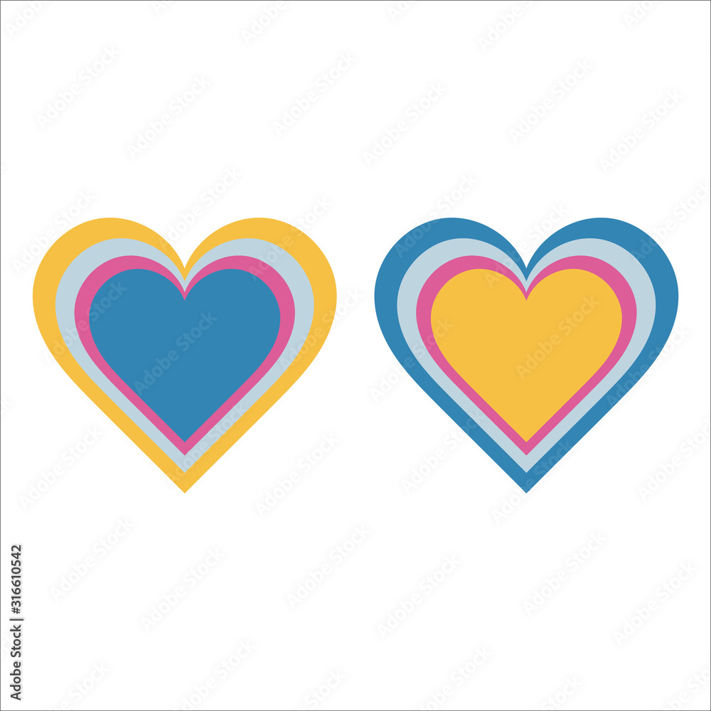 Colorful heart icons (flat design). EPS 10. No transparency. Colorful heart icons (flat design). EPS 10. No transparency.