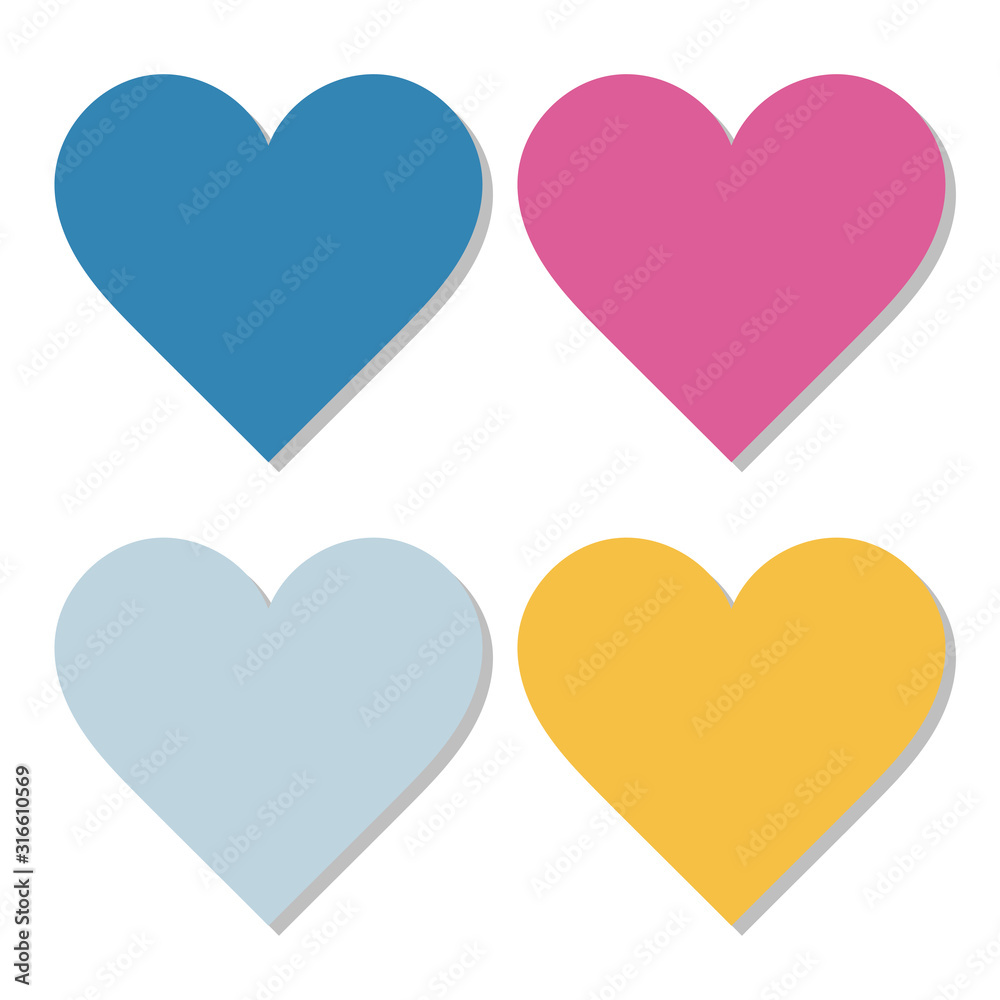 Colorful heart icons (flat design). EPS 10. No transparency. 