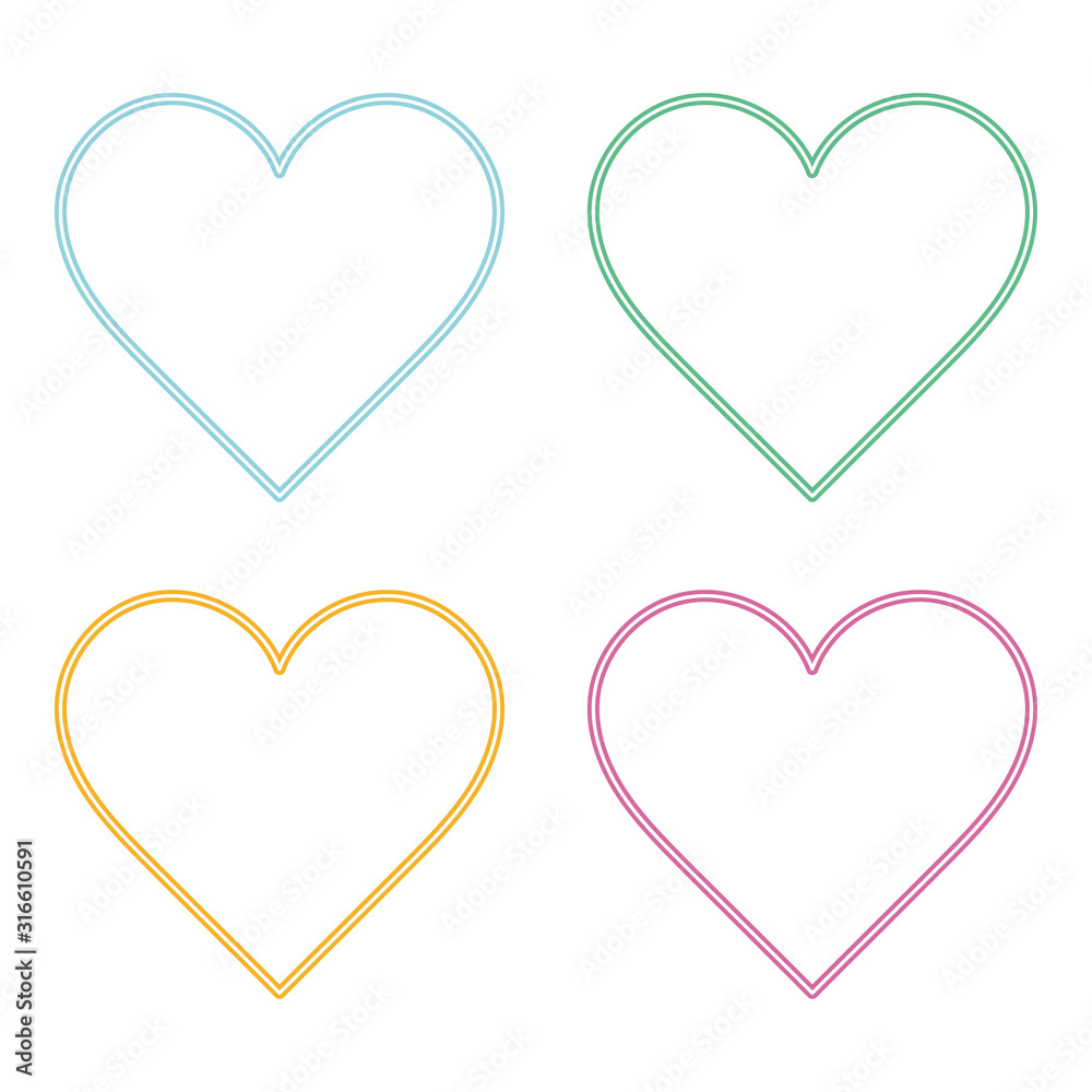 Heart Icon Vector with Four Color Variations
