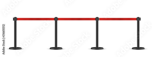 Retractable belt stanchion. Portable ribbon barrier. Red fencing tape.